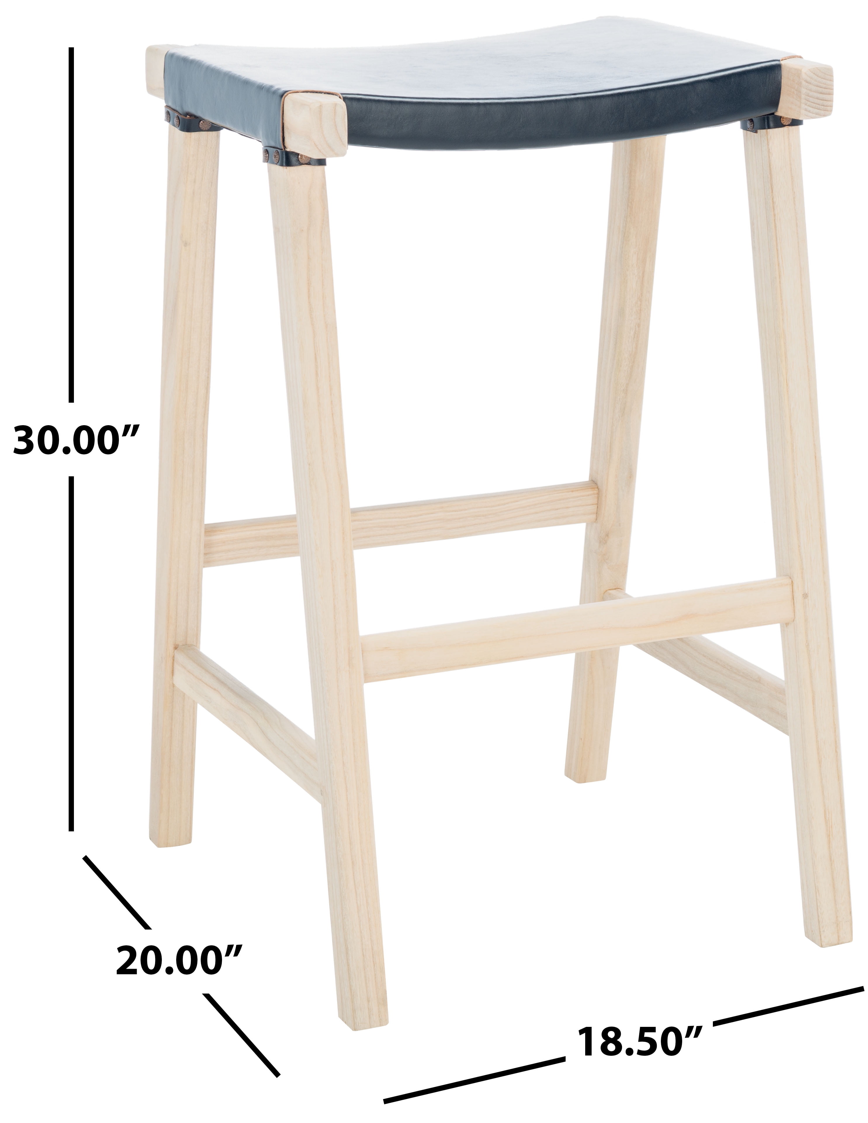 SAFAVIEH Aariz Modern Rectangle Barstool, Black/Natural (18.5 in. W x 20 in. D x 30 in. H)