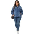 thumbnail image 3 of DARING DIVA Women's Plus Denim Long Sleeve Button Washed Jacket 1X Blue, 3 of 6