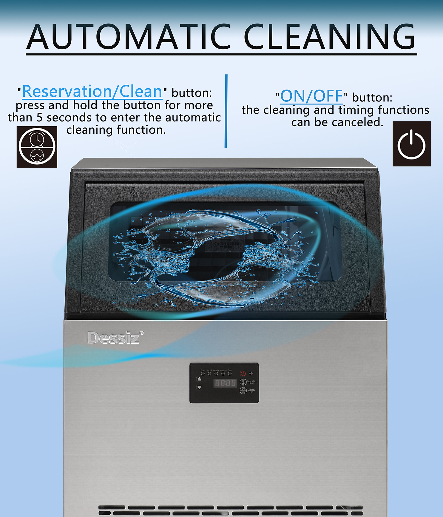 Dessiz Commercial Ice Maker Machine, 130Lbs/24H with 40Lbs Large Capacity, 55Pcs Ready in 8-15Mins, Under Counter Stainless Steel Ice Machine for Home Party Bar, Self-Cleaning and Quite