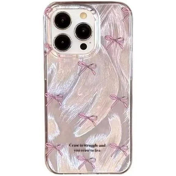 Designed for iPhone Case,Cute Pink Bow Feather Pattern Camera Lens Protection Shockproof Protective Cover Phone Case (Pink,iPhone 15 Pro)