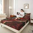thumbnail image 3 of Manfei Watercolor Marble Bed Sheets Full, Gold Black Red Bedding Full Size, Modern Mountain Fluid Bedroom Set, Ultra Soft Bedroom Decorative, Top Sheet + Fitted Sheet + Pillowcase, 3 of 6