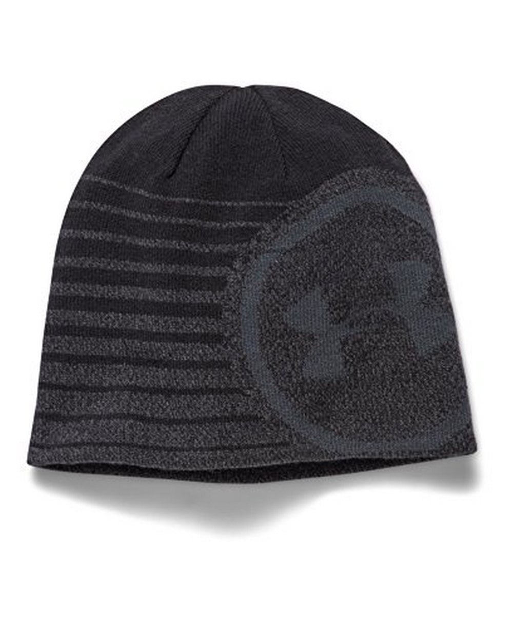 Under Armour Men's ColdGear Beanie Charcoal color with reflective writing 