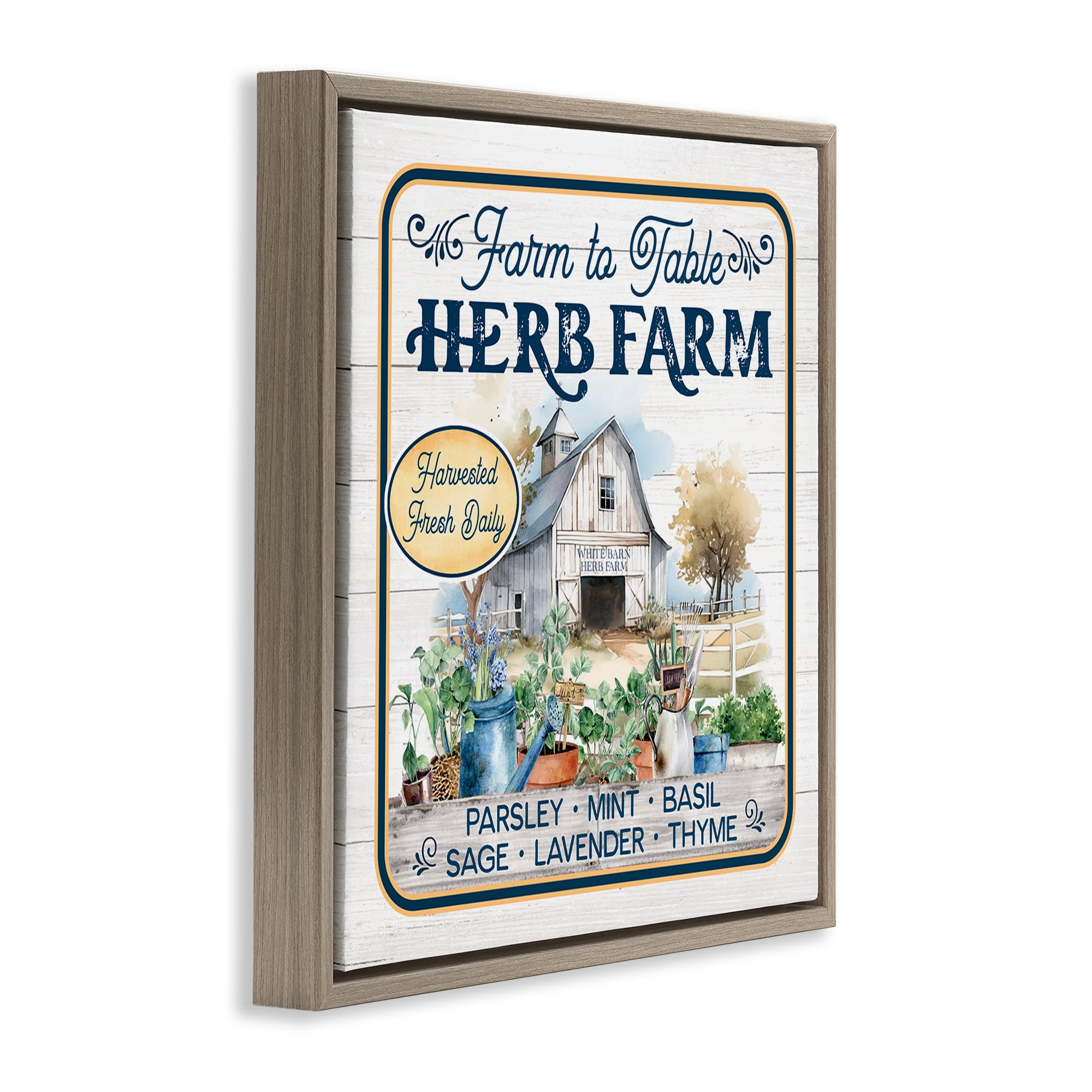 Stupell Industries Fresh Daily Herb Farm Text & Numbers Painting Brown Floater Framed Canvas Art Print Wall Art, 18 x 18