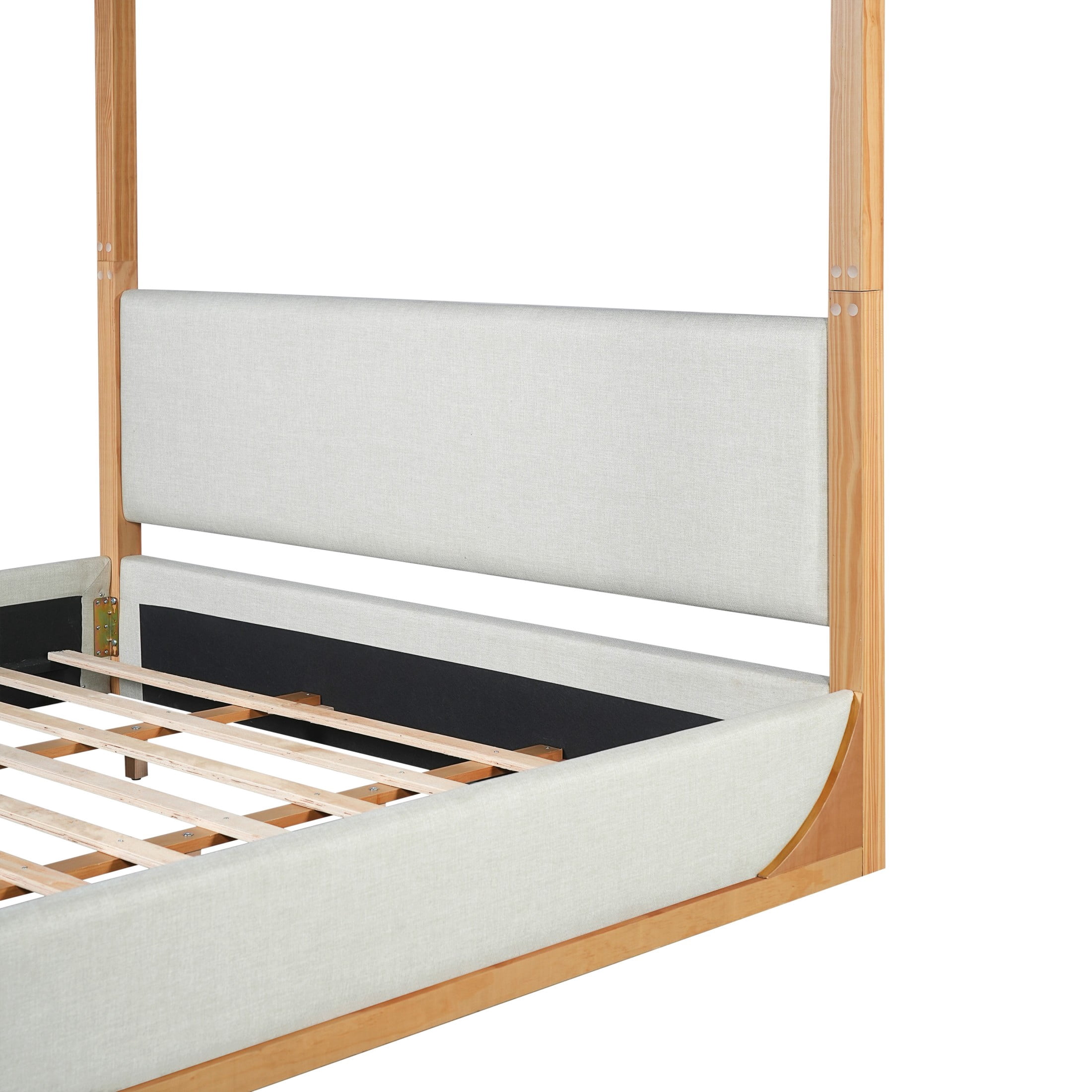 Christopher Knight Home King Canopy Bed Frame with Upholstered Headboard and Side Rails, Light Gray+Natural