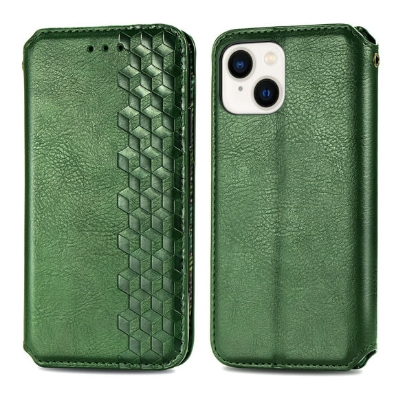 SaniMore Wallet Case for iPhone 14 6.1", Vintage PU Leather Case Card Slots Cash Pocket Stand Feature Magnetic Closure Anti-drop Shockproof Full Body Protective Case For iPhone 14, Green