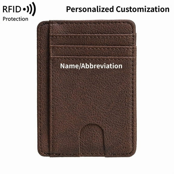 Card Cases Slim Wallet for Men and Women, Customized Personalized Laser Engraving Minimalist Front Pocket RFID Blocking Leather wallets Gifts for Men Women, Brown