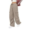 thumbnail image 3 of Owordtank Women's Wide Leg Cargo Pants Streetwear Low Waisted Baggy Pants with Multi Pockets, 3 of 8