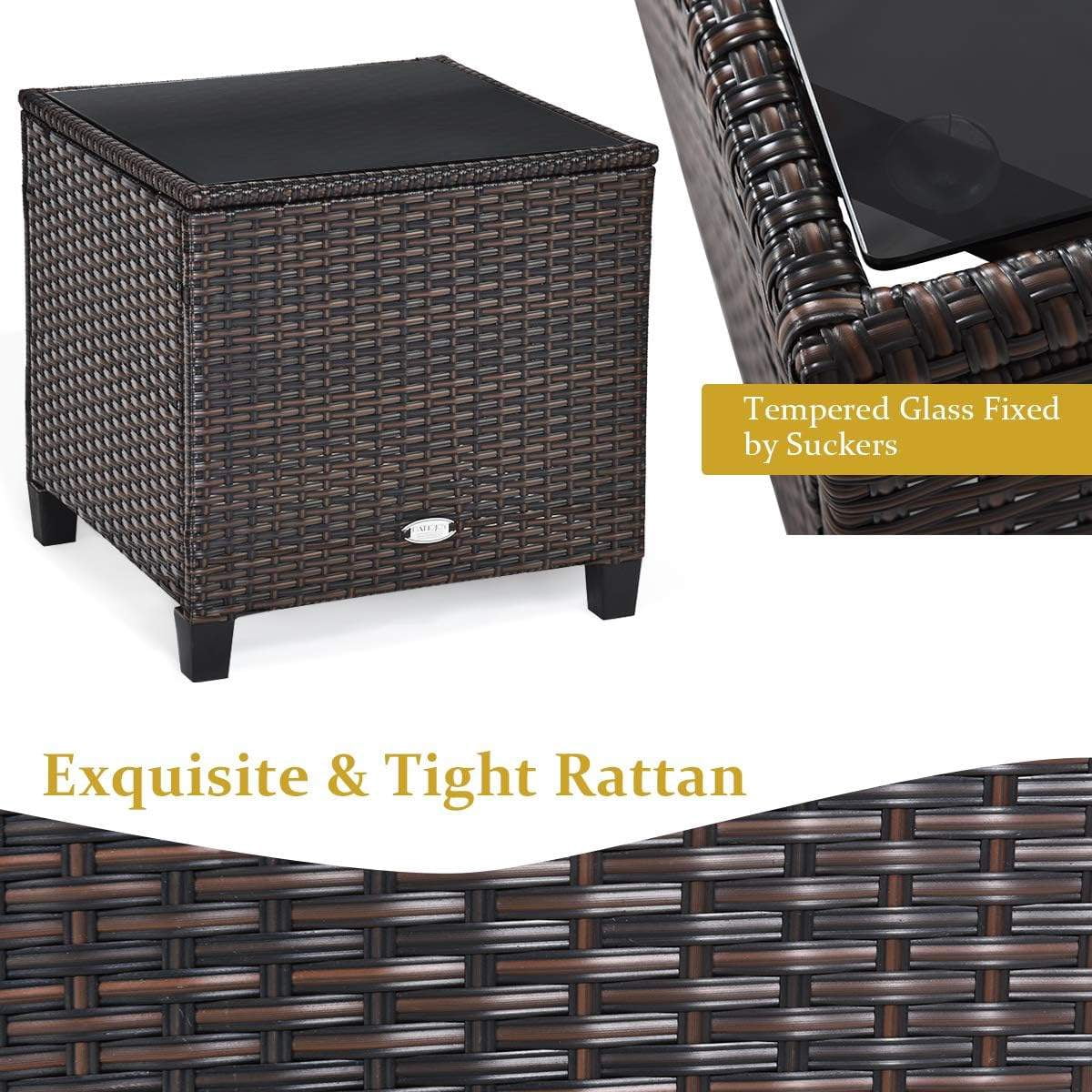 3-Piece Outdoor Patio Sofa Set with Washable Cushions and Tempered Glass Tabletop, Beige