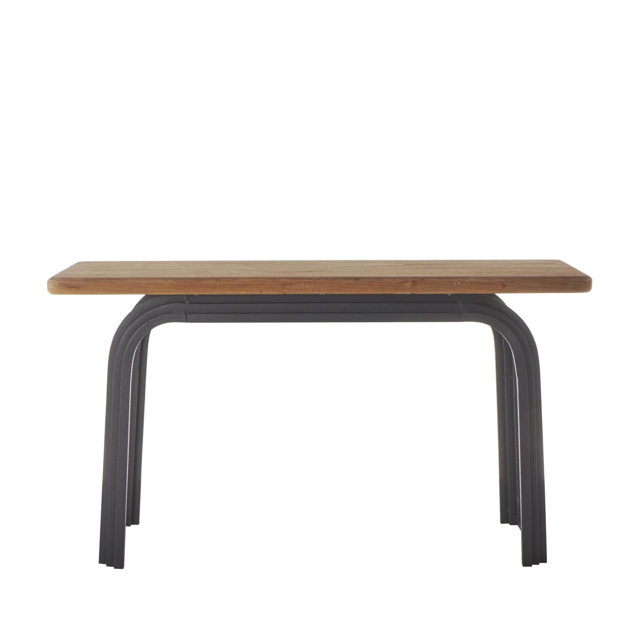 DecMode 55" x 31" Black Metal Layered Arch Console Table with Brown Tabletop, 1-Piece