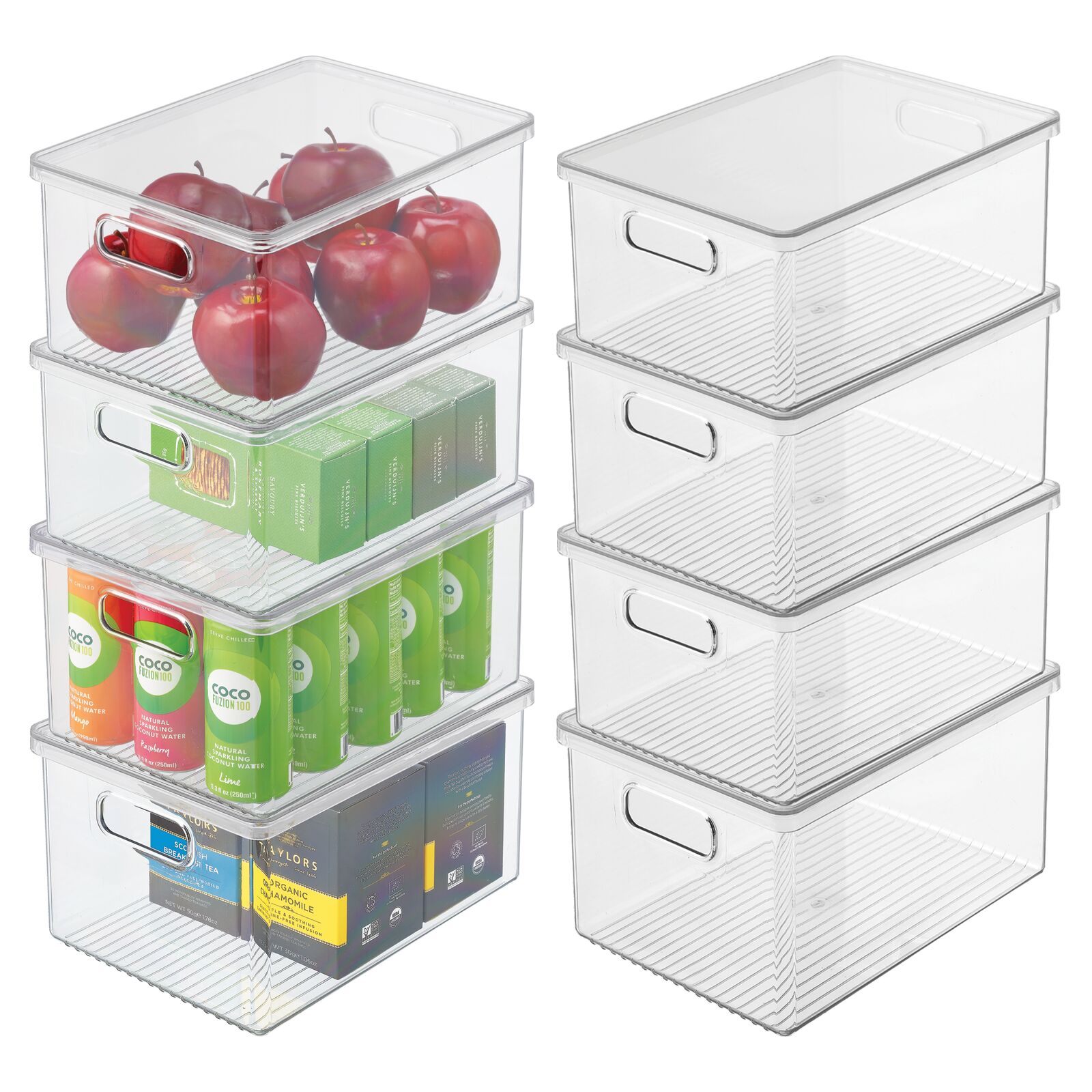 mDesign Plastic Pantry Storage Box Container with Lid and BuiltIn