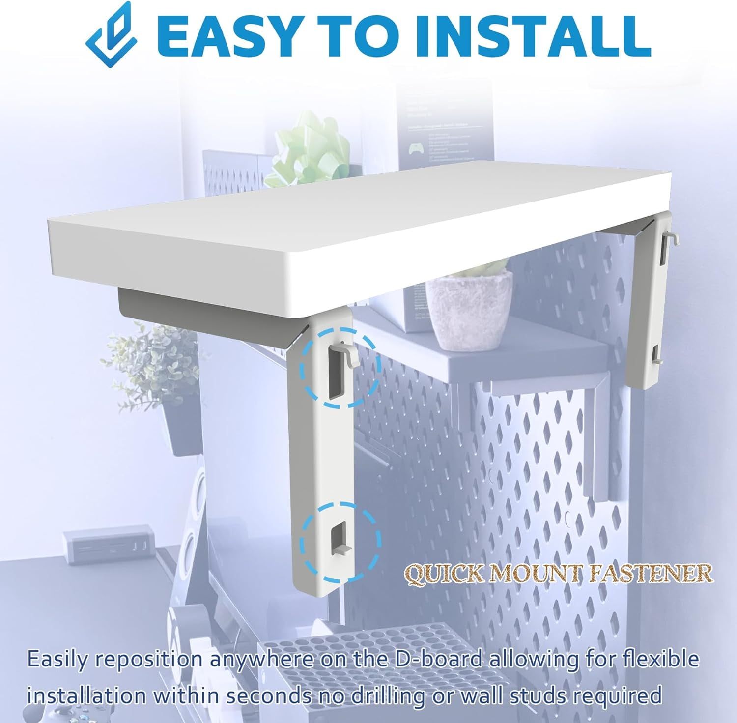 DEZCTOP D-Board Shelves Organizer Accessories, Quick-Mount for Bifrost Series Computer Desk Home Office Table Declutter Storage, HDF Sheet Shelves, White