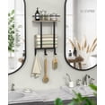 thumbnail image 6 of Luxspire Towel Racks Wall Mounted for Bathroom, Towel Holder Wall Mounted with Wooden Floating Shelf & 3 Metal Hooks, Rolled Bath Towel and Hand Towel Rack for Bathroom, Rustic Wooden, 6 of 9