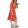 thumbnail image 4 of Womens Casual 3/ 4 Sleeve Shirt Dress Button Down V Neck Tiered Collared Flowy Maxi Dress, 4 of 6