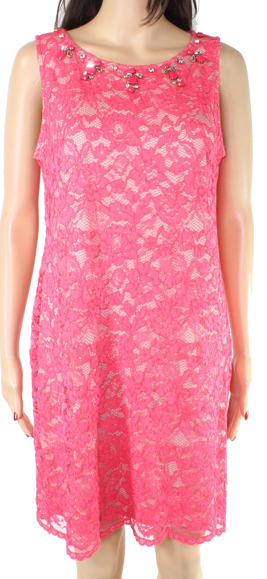 Jessica Howard Women's Dress Pink Petite Sheath Floral Lace 110 12P