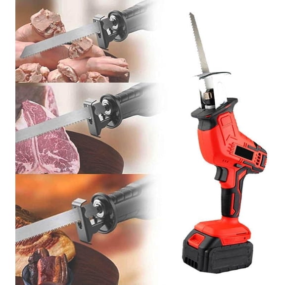 New Electric Meat And Bone Saws, E-Commercial Home Butcher Saw With 4 Saw Blades And LED Lighting, Storage Box, Cordless Reciprocating Saw For Cutting Meat/Bones/PVC/Branches