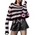 thumbnail image 3 of ITFABS Hollow Knit Sweater, Stripe Pattern Long Sleeve Round Neck Pullover, 3 of 9