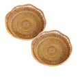 thumbnail image 1 of Oleegame 2PC Stainless Steel Cutlery Set Rattan Round Fruit Baskets Wicker Storage Bowls Natural Woven Serving Basket Bowls Decorative Baskets For Kitchen Counter Organizing 9x9x2inch Brown, 1 of 9