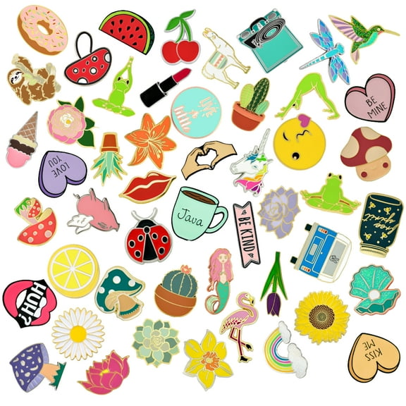 PinMart's 50 Piece Cute and Trendy Bulk Enamel Pin Set for Adults and Teens