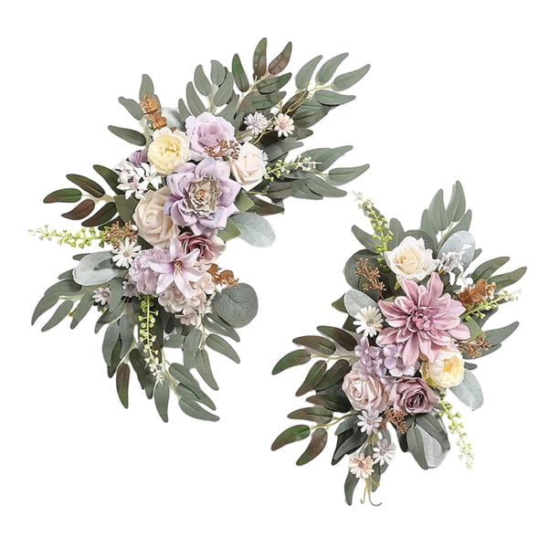 2 piezas de flores artificiales, fondo floral, guirnalda rústica de arco de boda, seda Blanco Púrpura