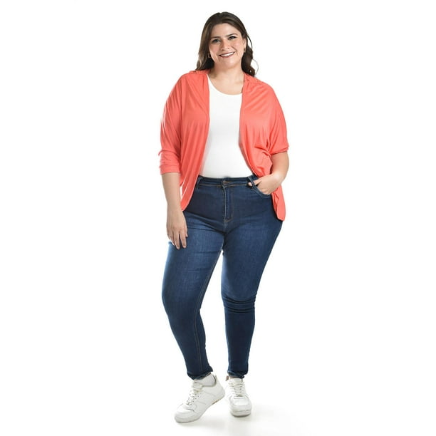 Cardigan con detalle de encanje Roman Fashion /Tallas Extras, 1434 (Coral) naranja claro 38