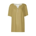 thumbnail image 4 of LOVZFMLL Spring Tops for Women Summer Short Sleeve Buttons Tops Dressy Casual Shirts Fashion Loose Fit Clothes Solid Color Blouses Khaki M, 4 of 5