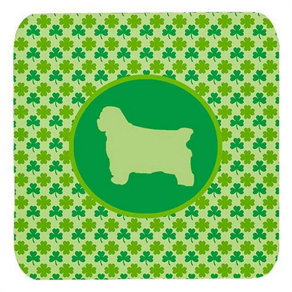 Clumber Spaniel Lucky Shamrock Foam Coasters, Set Of 4