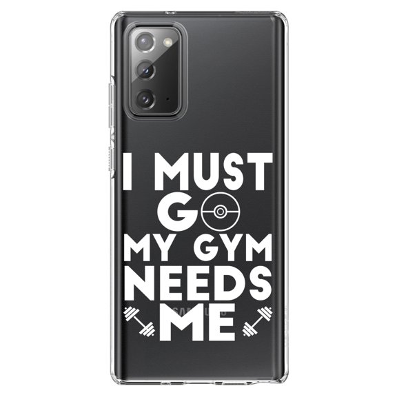 DistinctInk Clear Shockproof Hybrid Case for Samsung Galaxy Note 20 (6.7" Screen) - TPU Bumper Acrylic Back Tempered Glass Screen Protector - I Must Go My Gym Needs Me
