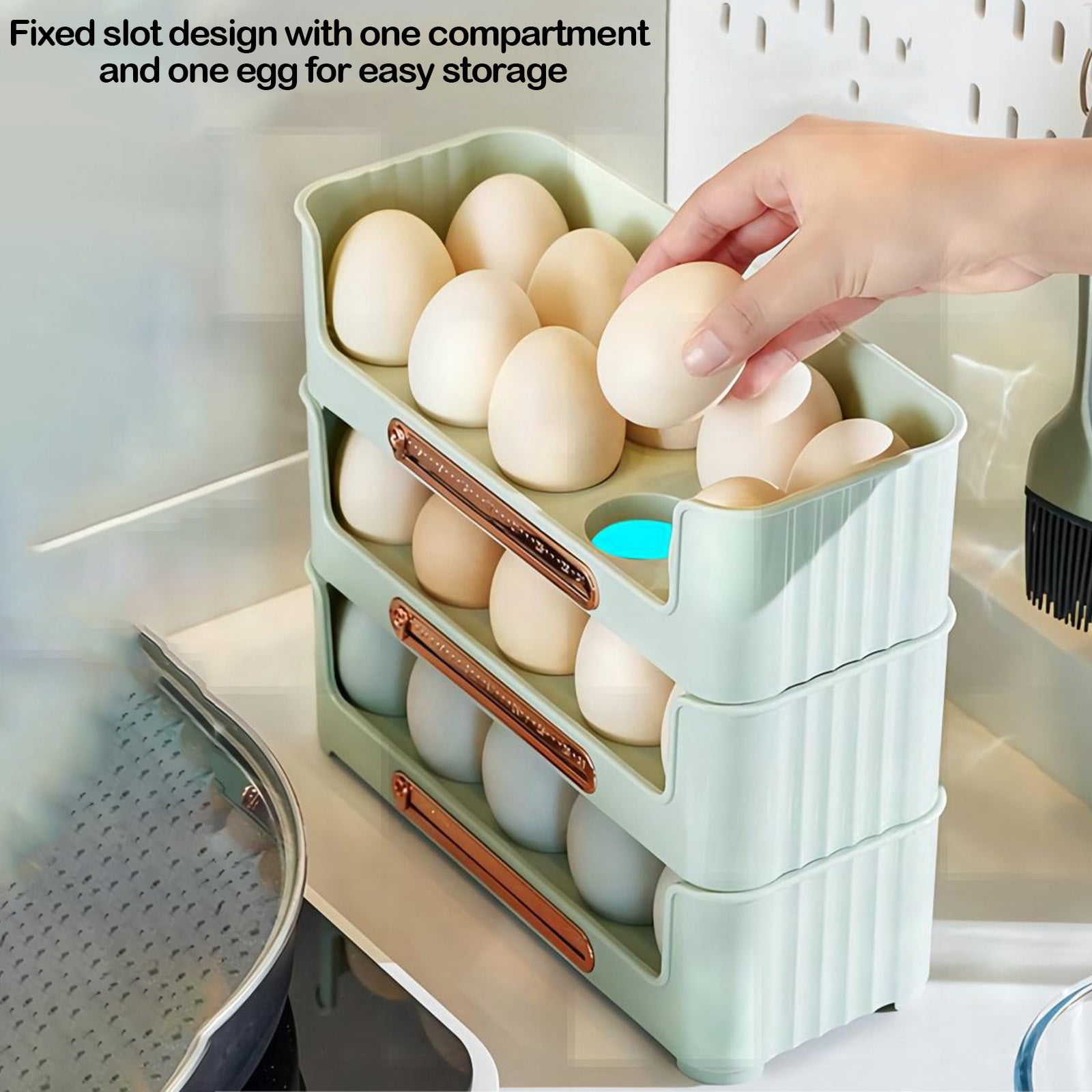 Lunxisen 1 Pcs Egg Storage Container Organizer Rack for Refrigerator Door Kitchen Space Saving Food Preservation Box