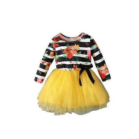 

Luckinbaby Halloween Little Girls Dress Printing Long Sleeve Splicing Mesh Skirt