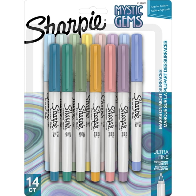 Sharpie Permanent Markers, Mystic Gem Special Edition, Ultra Fine Point, Assorted Colours, 14 Count