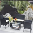 thumbnail image 4 of 4-PC All-Weather PE Wicker Patio Conversation Set, Black Sofa with Beige Cushions and Glass Table, 4 of 10
