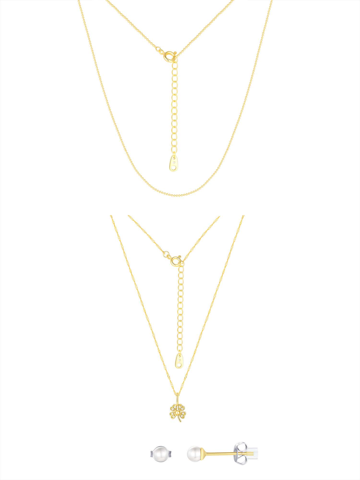 Believe by Brilliance Simultaed Pearl & Cubic Zirconia Clover Necklace Set in 14KT Gold Flash Plated