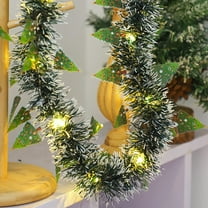 AYktou Christmas String Lights Garland, Simulated Cedar Christmas Rattan White Edge Green Edge Pull Flower Garland Hanging Ornaments for Wall Staircase Fireplace Banister Christmas Tree Decor, Green