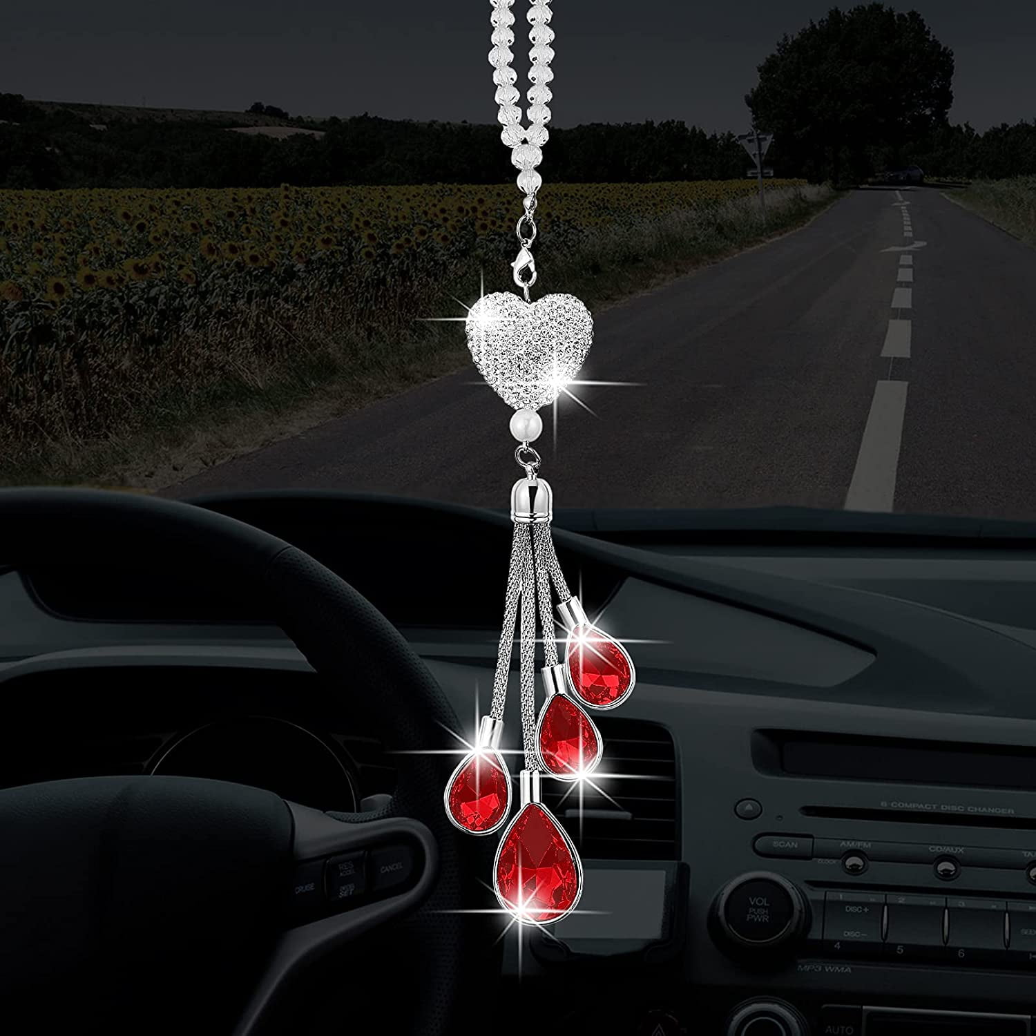 Bling Heart Diamond Car Accessories, Crystal Car Rear View Mirror