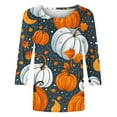 thumbnail image 4 of Halloween Shirts for Women Pumpkin 3/4 Sleeves Round Neck Printed Casual T-shirt Yellow S, 4 of 4