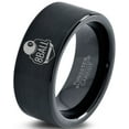 thumbnail image 1 of Tungsten 8-ball ring Band Ring 9mm Men Women Comfort Fit Black Flat Cut Brushed Polished, 1 of 4