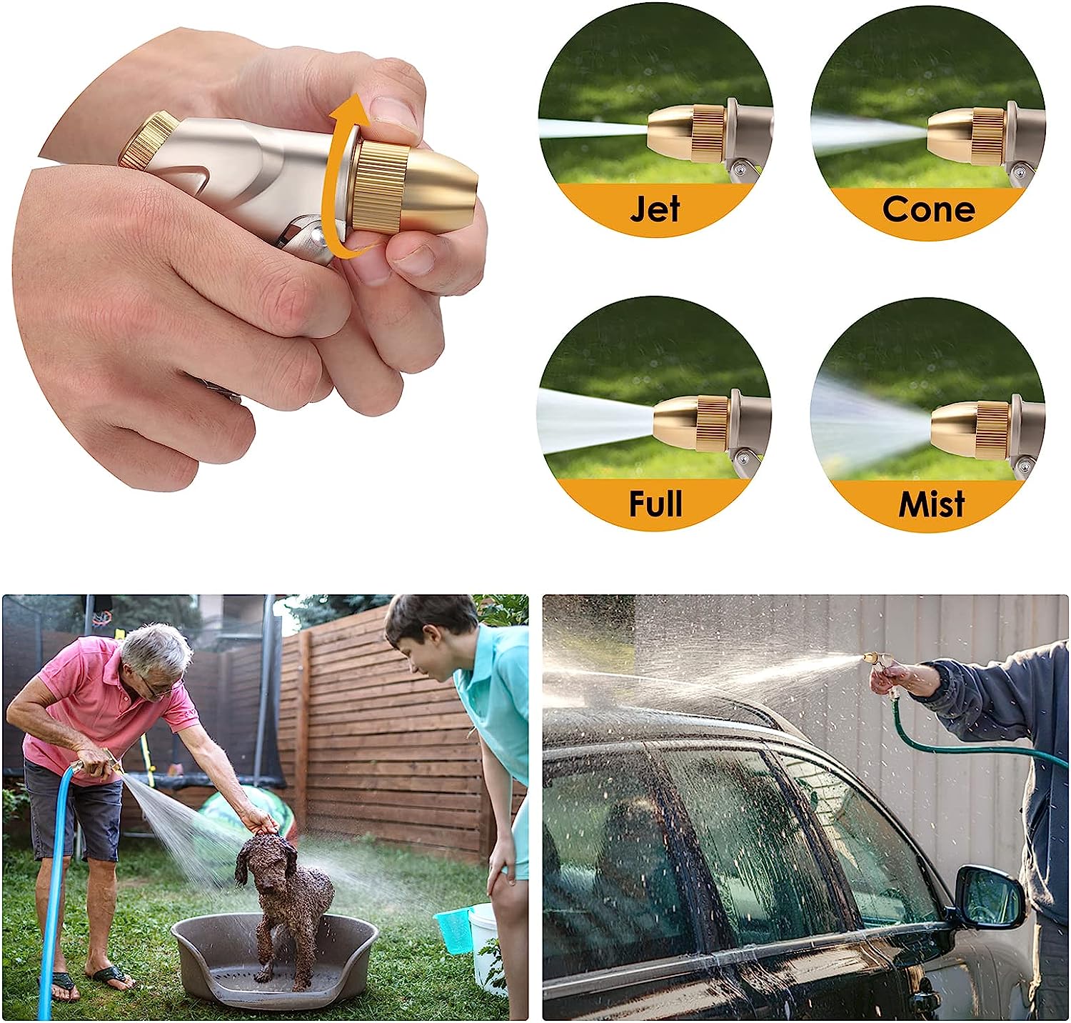 OGEDNAC Heavy Duty Metal Garden Hose Nozzle, Gold photo 2