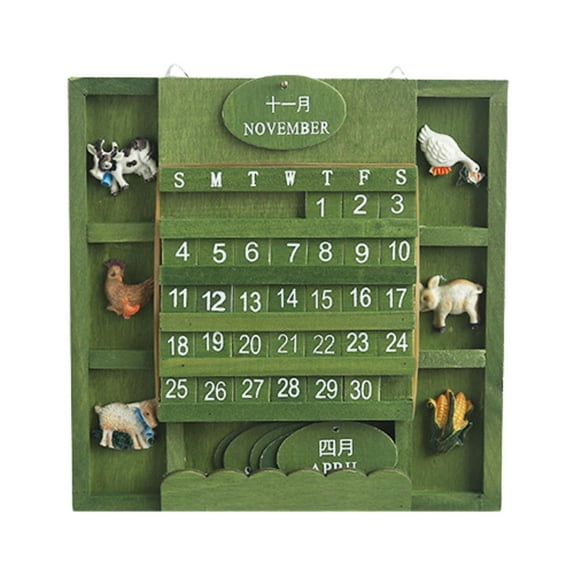 Manual Square Wooden Perpetual Calendar Schedule Daily Green Wall-Hanging Hardware Planner Annual Agenda