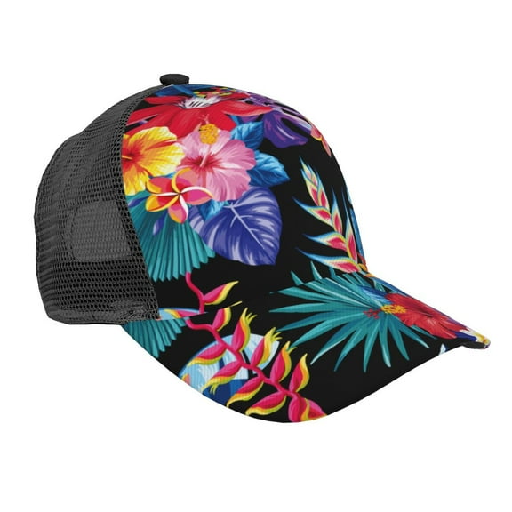 Lsque Tropical Palm Leaves Printed Trucker Hat - Baseball Cap for Men Women - Breathable Mesh Side, Adjustable Fit - for Casual Wear