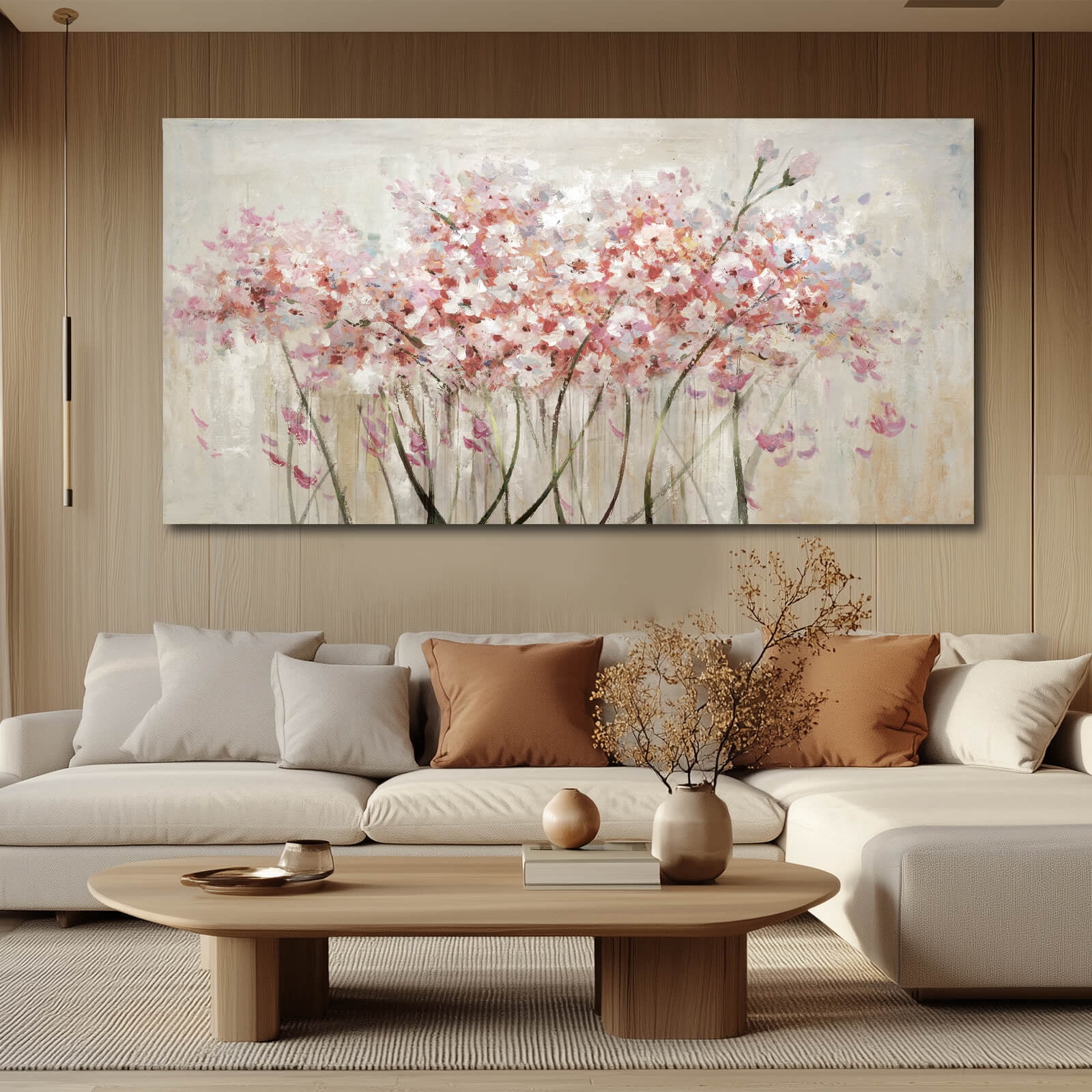 Pink and White Canvas Pictures Floral Poster Print 29"x58" Large Artwork for Living Room Nature Painting Wall Art for Dining Room