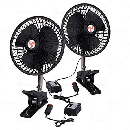 Zone Tech 2-Pack 12V Oscillating Fan - Includes clamp and Screws for Easy Attachment to either the Console or