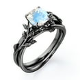 thumbnail image 4 of Leaf Branch Vine - 0.5 TCW Cushion Cut Blue Moonstone - Solitaire Prong Wedding Ring Set - 18K Black Gold Plating over Silver, 4 of 4