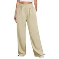 thumbnail image 3 of Pantalón de mujer cintura alta elástico Color puro cordón bolsillos sueltos deportes pierna ancha tobillo atado pantalones de mujer albaricoque XXL, 3 of 6