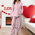 thumbnail image 6 of vigerkar Holiday Cute Bow Pajamas Women Silk Satin Pink Heart Print Pjs 2 Piece Long Sleeve Shirt Matching Lounge Pants Set (Pink, XXL), 6 of 6