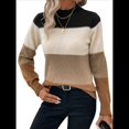 thumbnail image 2 of Suéteres de Bloque de Color para Mujer, Blusas de Larga con Cuello Alto, Suéter de Punto Holgado. Color Caramelo M, 2 of 7