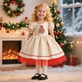 thumbnail image 6 of Cuzibr Girls Winter Dress Short Sleeve Plaid Lace Trim Puff Sleeve Embroidery Ruffler Back Bow Mesh Pageant Princess Tutu Dress Wedding Xmas Party Gowns Casual Sundress,Beige,12-18 Months, 6 of 9