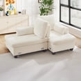 thumbnail image 3 of FFH Double Chaise Lounge Indoor, 61" Oversized Lounge Chair Sleeper Sofa Sectional, Corduroy Loveseat with Lumbar Pillows and Adjustable Backrests, White, 3 of 16