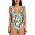 thumbnail image 2 of Yiaed Flowers and Cactus Print Women's Ruffled One Piece Swimsuit V Neck Swimwear Slimming Monokini for Woman-Large, 2 of 8