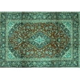 thumbnail image 1 of Ahgly Company Machine Washable Indoor Rectangle Medallion Turquoise Blue Traditional Area Rugs, 4' x 6', 1 of 4