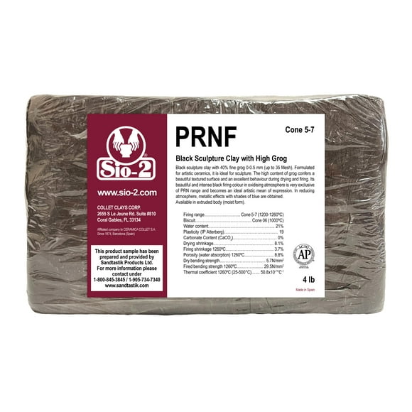 SIO-2 PRNF Black Sculpture Ceramic Pottery Clay | 4 lb, Cone 5-7 | High Fire Kiln-Fired Clay